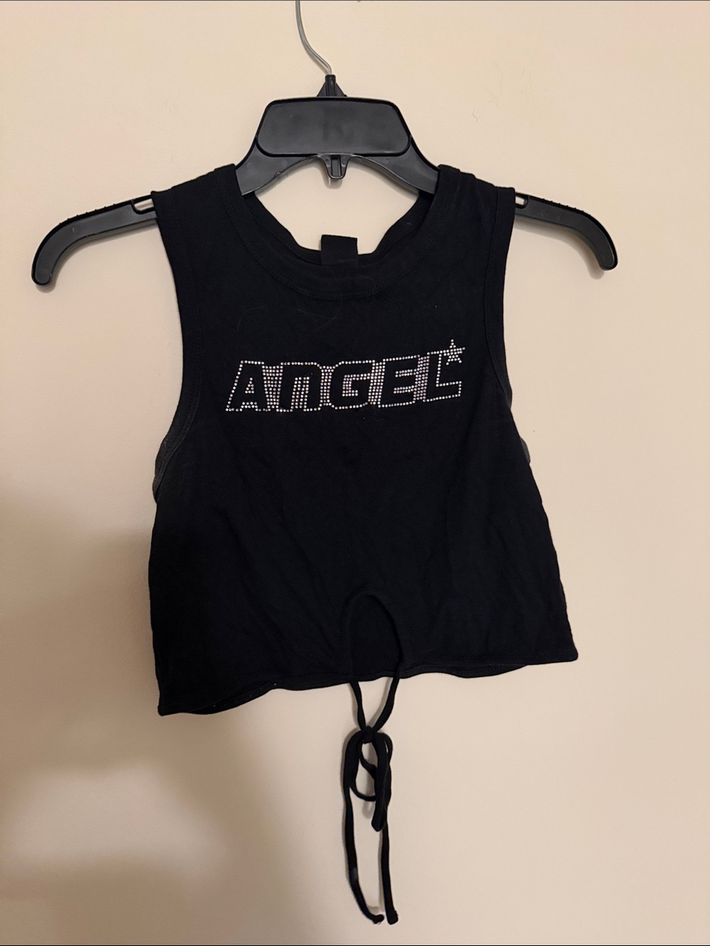 Urban Outfitters Black Rhinestone 'ANGEL' Tie-Front Crop Top